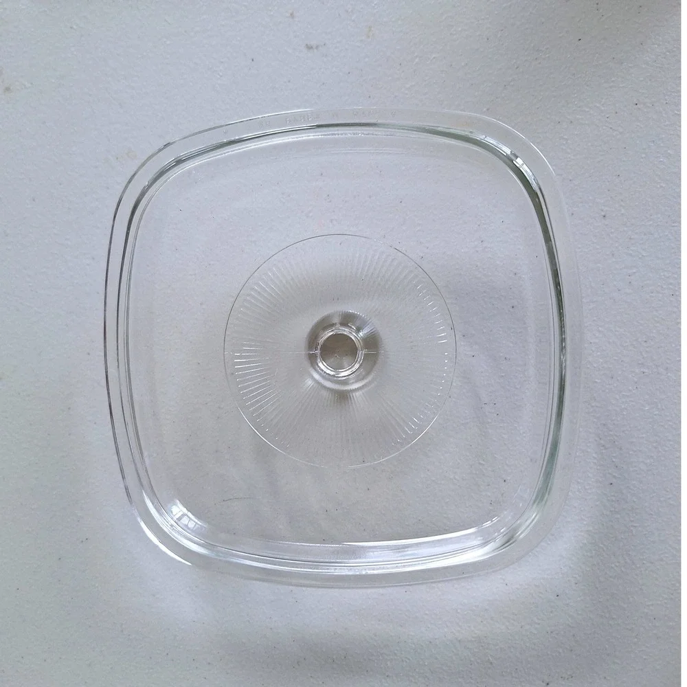 Vintage Pyrex A-7-C Clear Glass Square Casserole Lid 7 Inch Sunburst Design